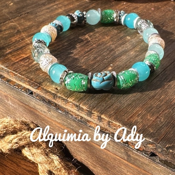 Aquamarine colorful chunky beaded bracelet - Picture 1 of 4